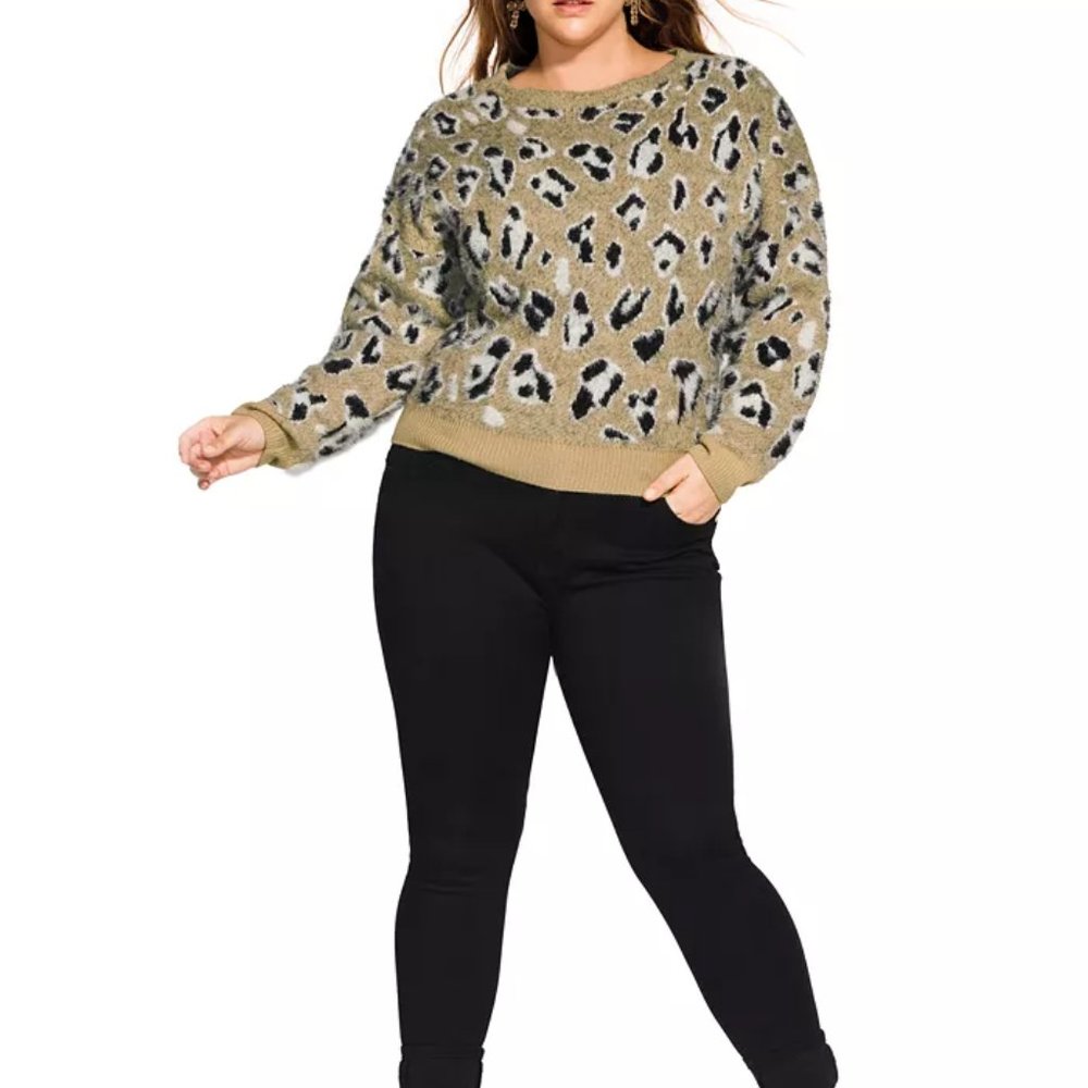 City Chic  Ribbed Trim Cheetah Print Sweater